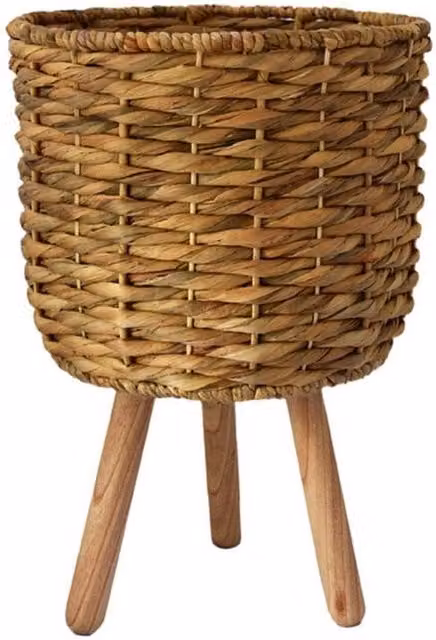 Lemon Pavilion Natural Water Hyacinth Lined Open Weave Basket on Legs, W: 30 cm, D: 30 cm, H: 45 cm