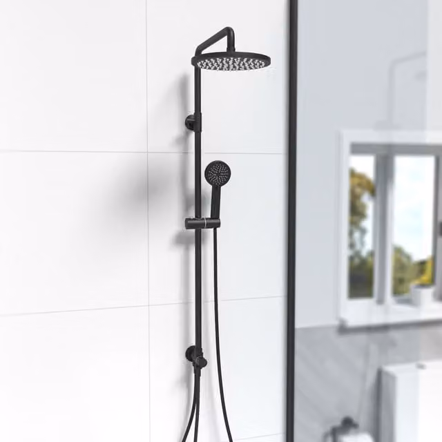 Nes Home Matte Black Exposed Round Shower Mixer Riser Rail Kit with 3 Mode Handset