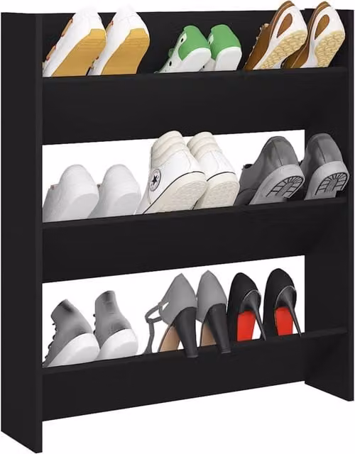 Berkfield Home Wall Mounted Shoe Cabinet in Black, W/D/H: 80 x 18 x 90 cm