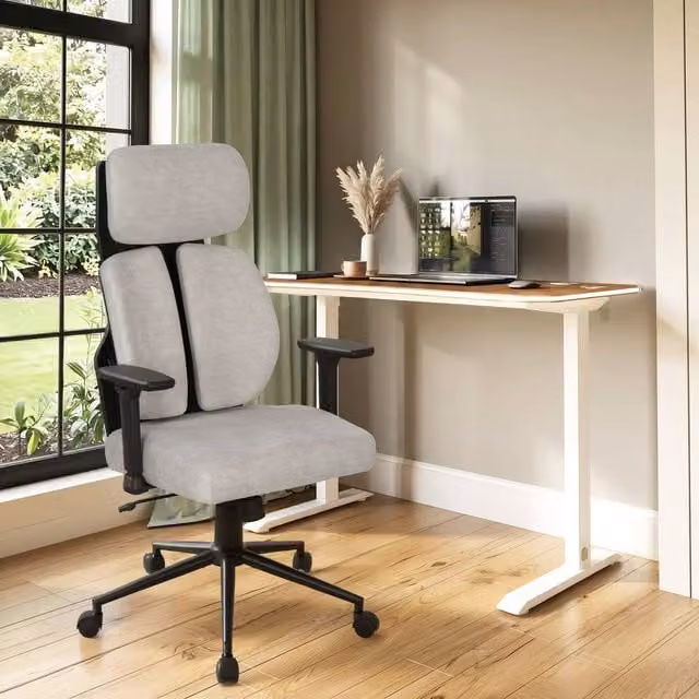 X Rocker Lyla Ergonomic Office Chair in Beige Fabric with Headrest and 360 Degree Swivel