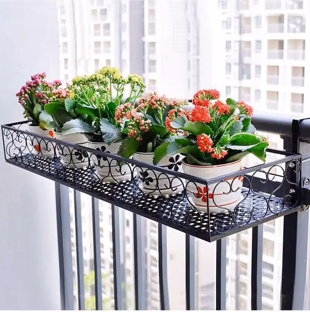 H&O Direct Black Hanging Railing Planter Window Box W: 50 cm, D: 20 cm, H: 12 cm