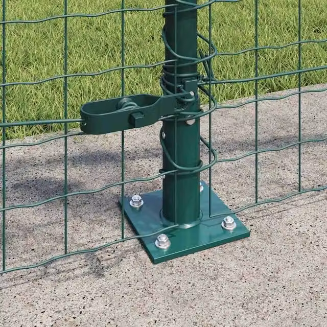 vidaXL Modern Round Fence Posts and Base Plates Set of 7, Green Concrete and Metal