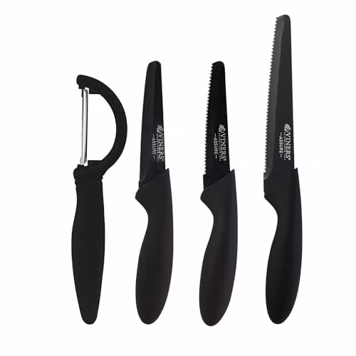 Viners Assure 4 Piece Black Peel and Prep Knife Set with Stainless Steel Blades