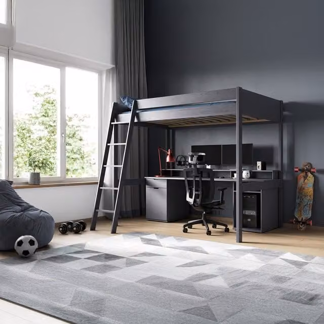 Noomi Tera Small Double Solid Wood Gaming High Sleeper Bed in Grey, W/D/H: 120 x 200 x 148 cm