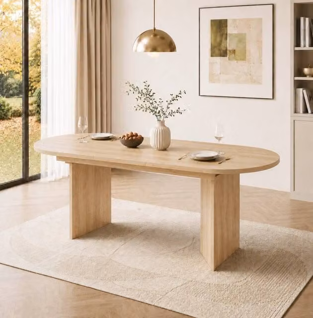 BTM Oval Extendable Dining Table in Natural Oak, 140 cm to 160 cm