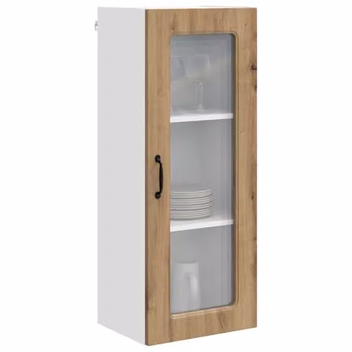 vidaXL Modern Wall Mounted Kitchen Cabinet in White Oak with Glass Doors W/D/H: 40 x 31 x 100 cm