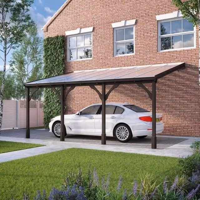 Rutland County Garden Furniture Ltd Polycarbonate Roof Wood Carport in Brown and Light Green, W: 722 cm, D: 270 cm, H: 200 cm