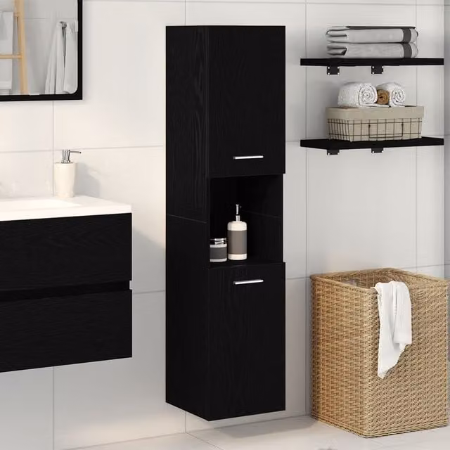 Berkfield Home Black Oak Bathroom Wall Cabinet, W/D/H: 30 x 30 x 130 cm