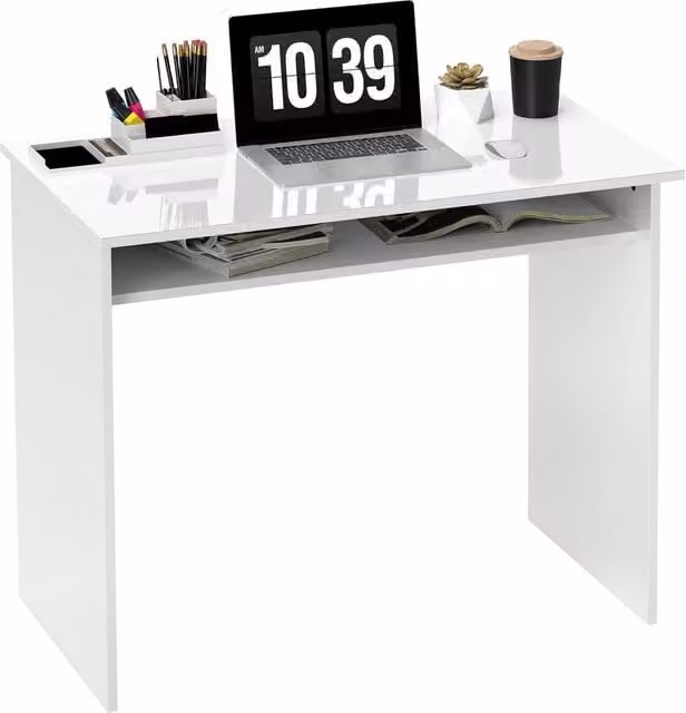 Rolipo Modern Computer Desk with Storage Shelf in White, W: 90 cm, D: 50 cm