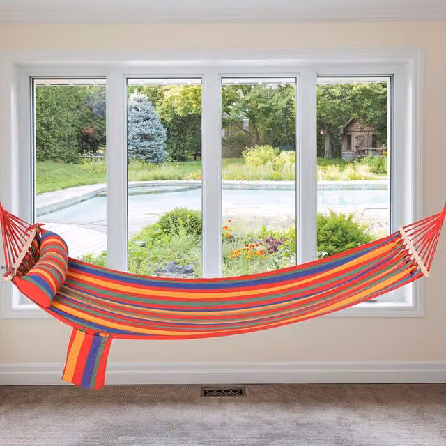 Outsunny Boho Cotton Striped Hammock Swing in Multicolour Rainbow Stripes