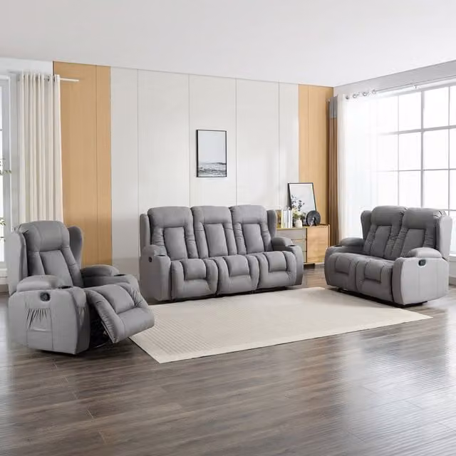 More4Homes Caesar Manual Recliner Sofa Set in Grey Technology Fabric