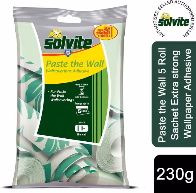 Solvite Paste the Wall Extra Strong Ready Mixed Wallpaper Adhesive for Non-Woven Wallpaper, 230g