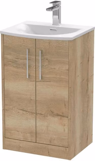 Balterley Winshill Contemporary 2 Door Freestanding Bathroom Vanity Basin Unit in Light Oak Brown, Width: 50 cm