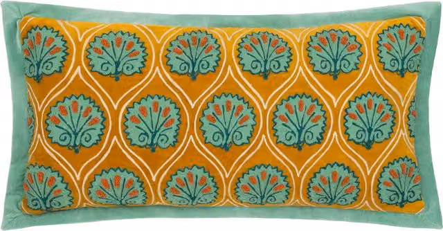 Paoletti 1973 Casa Embroidered Floral Cushion in Yellow and Blue with Feather Filling