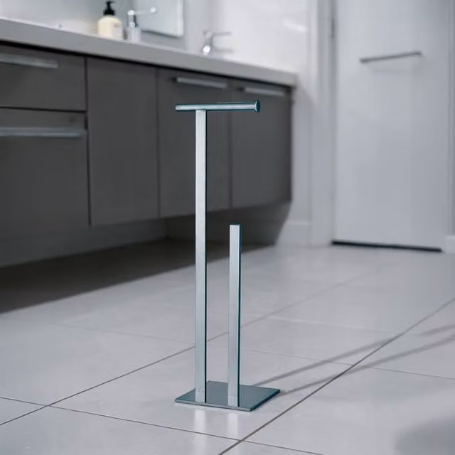 Showerdrape Superbia Chrome Freestanding Toilet Roll and Spare Paper Holder in Silver