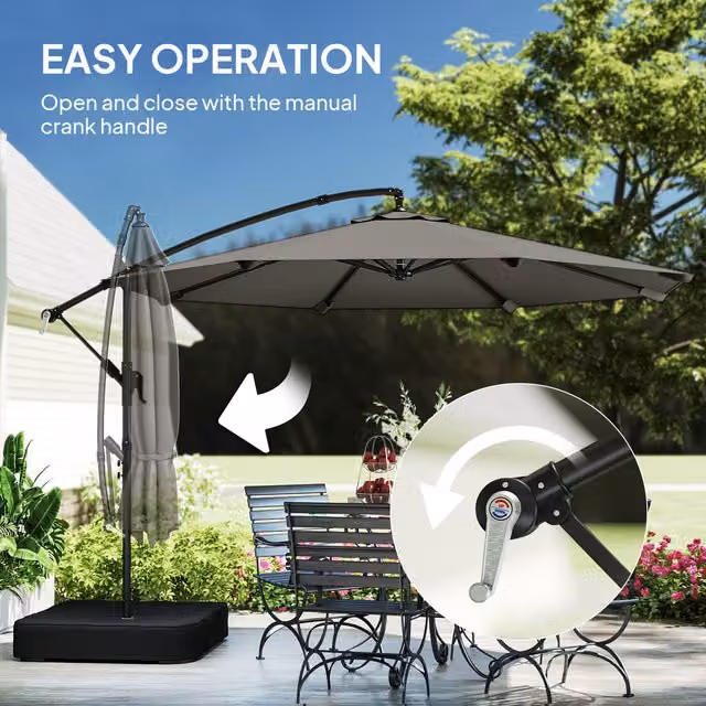 Outsunny 3 m Grey Cantilever Garden Parasol with Sandbag and 360 Degree Rotation