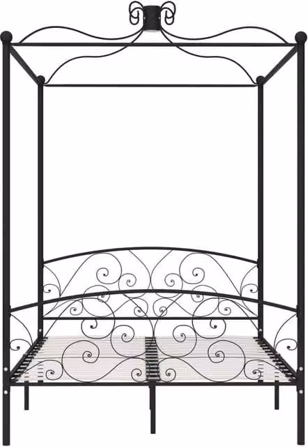 Berkfield Home Elegant Canopy Bed Frame in Black Metal and MDF, W/D/H: 120 x 200 cm