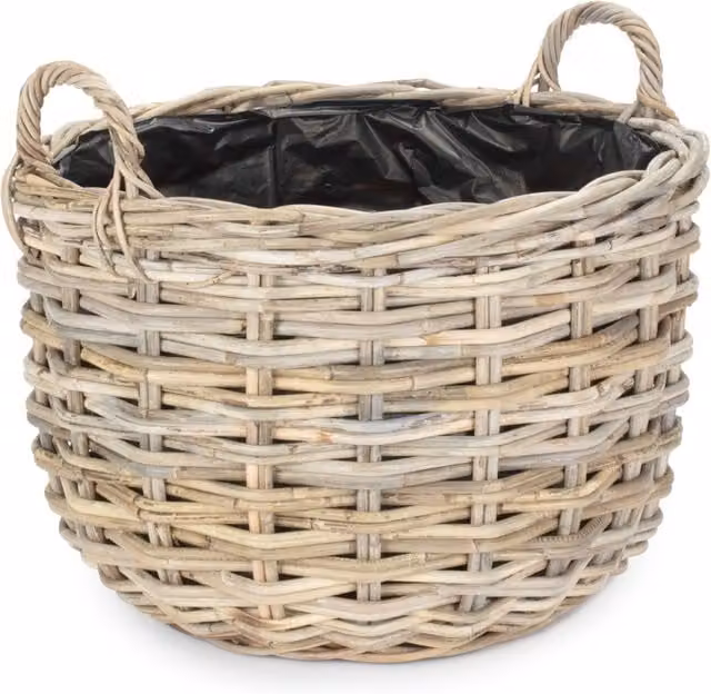 Brown Round Rattan Planter with Plastic Lining, Diameter: 40 cm