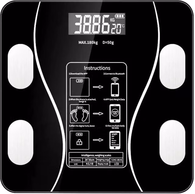 VOGREX Digital Smart Bathroom Scales in Black with App Control and Body Composition Analysis
