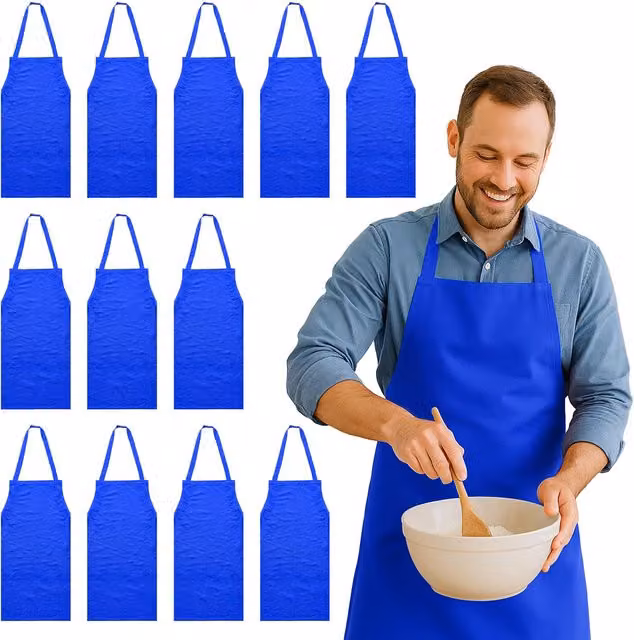 Nicola Spring Cotton Kitchen Bib Aprons, Pack of 12, Blue