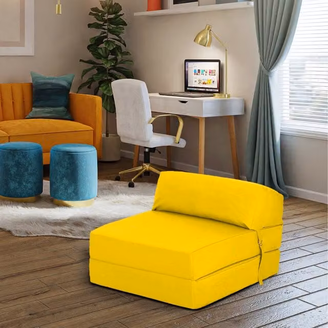 Ready Steady Bed Water Resistant Folding Single Z Futon Sofa Bed with Headrest in Yellow