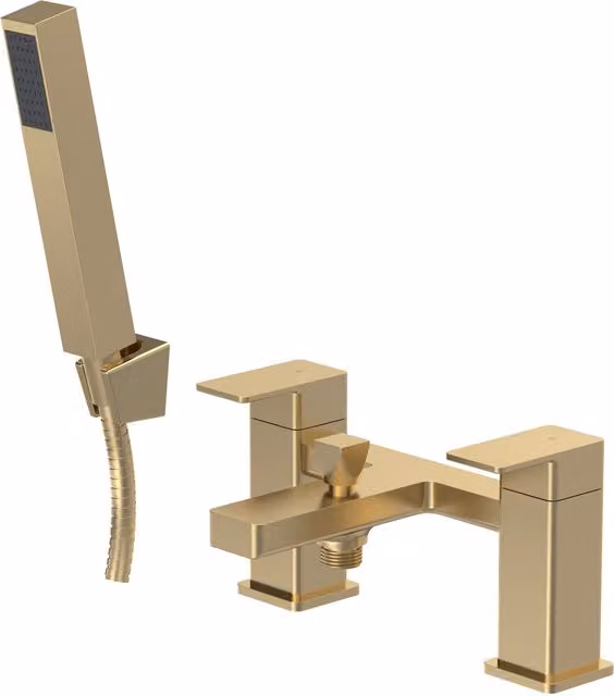 Balterley Square Dual Lever Bath Shower Mixer Tap and Shower Kit in Brushed Brass