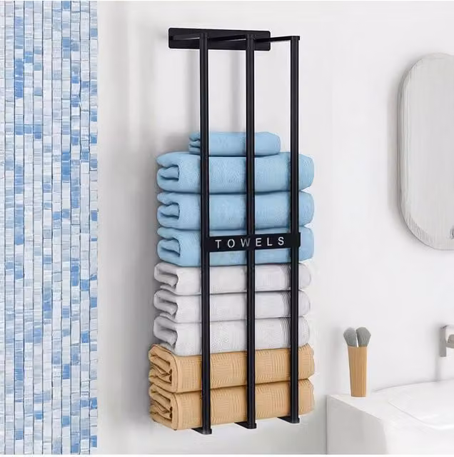 H&O Direct Premium Iron Wall Mounted Towel Rack, Black, W: 71.0 cm, D: 15.0 cm, H: 3.0 cm