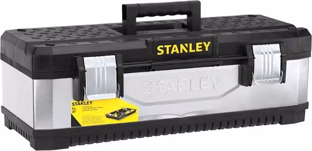 Stanley Galvanised Metal Toolbox with Inserts, Black, Width: 58 cm