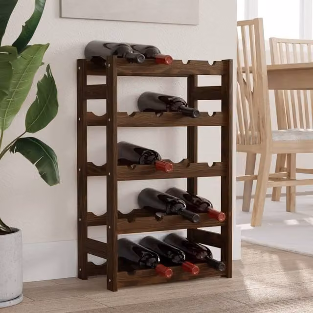 Berkfield Home Rustic Brown Solid Pine Wall Mounted Wine Rack for 20 Bottles