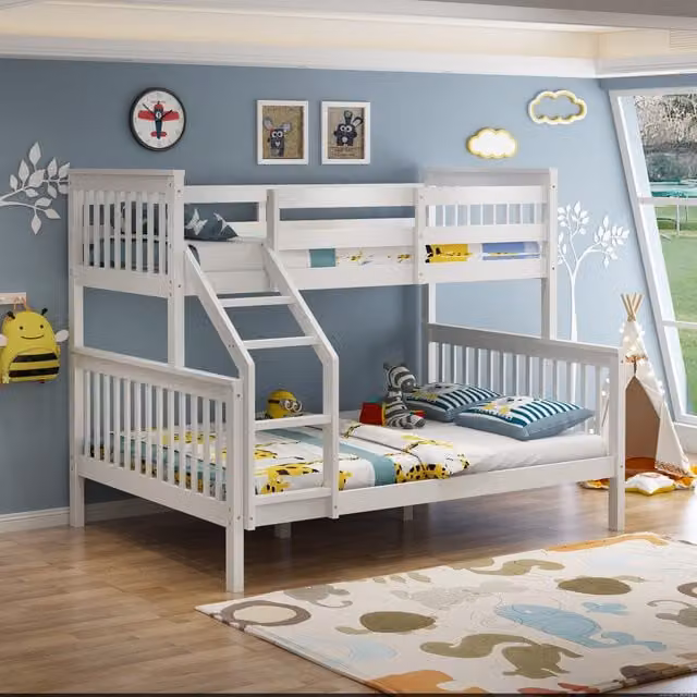 SlumberWorx Noah White Lacquered Solid Pine Wooden Triple Sleeper Bunk Bed