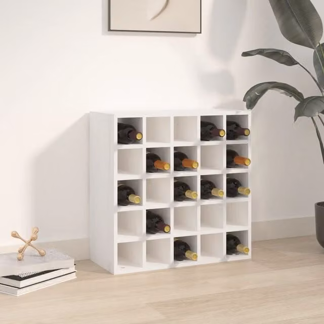 Berkfield Home White Rustic Solid Wood Pine Wine Cabinet with Bottle Rack W/D/H: 56 x 25 x 56 cm