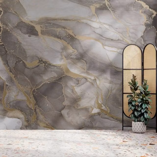 Superfresco Easy Marble White Gold Abstract Mural Wallpaper, W: 300 cm, H: 280 cm