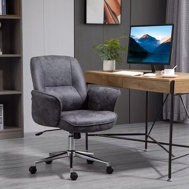 Vinsetto Grey Microfibre Swivel Executive Office Chair with Armrests and Castors