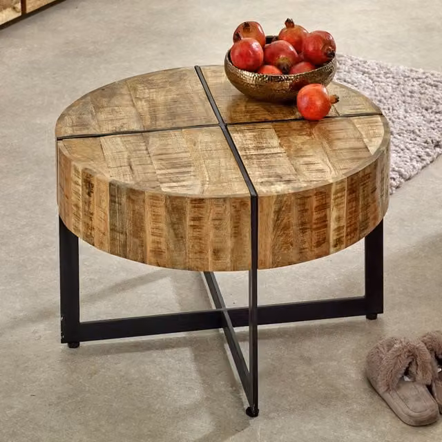 IH Design Merlin Square Mango Wood Coffee Table with Metal Legs, Brown