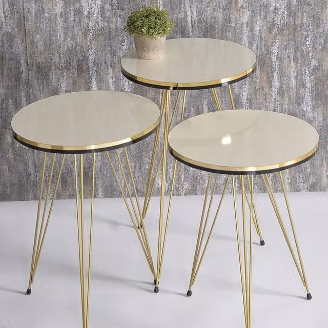 Woohoo Furniture Round Nesting Tables in Beige and Gold