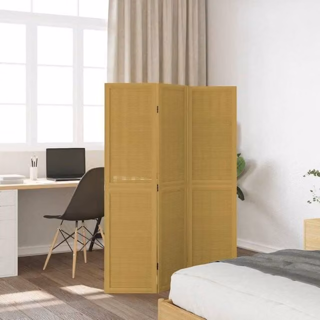 Berkfield Home 3-Panel Room Divider in Brown Solid Paulownia Wood, H: 160 cm x H: 110 cm
