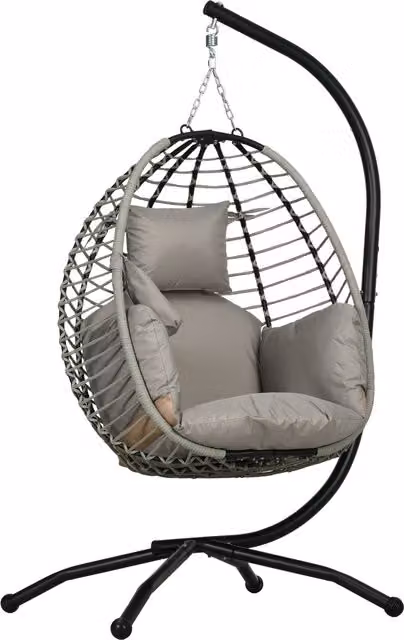 Outsunny Grey Egg Outdoor Swing Chair with Metal Stand and Padded Cushion