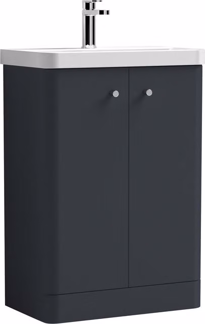 Balterley Modern 2 Door Freestanding Bathroom Vanity Unit with Ceramic Basin in Matt Dark Grey, Width: 60 cm