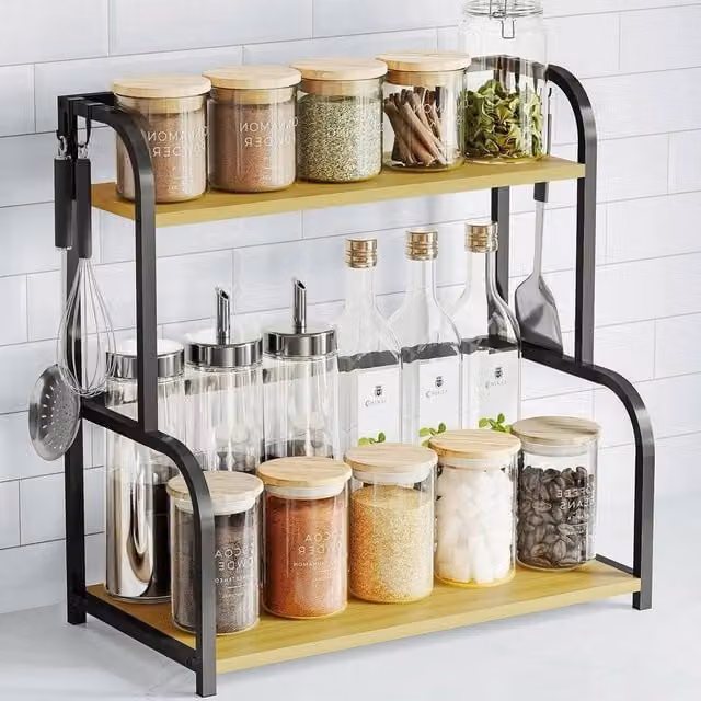 Kelvenix 2 Tier Freestanding Kitchen Counter Shelf in Brown