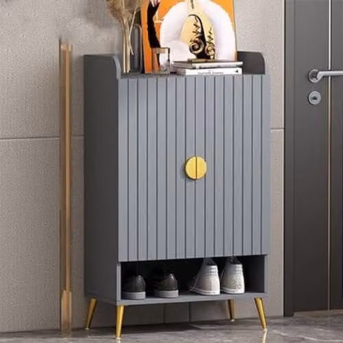 HYGRAD BUILT TO SURVIVE Modern Hallway Display Storage Cabinet with 2 Hinged Doors in Grey and Gold, W/D/H: 80 x 35 x 100 cm