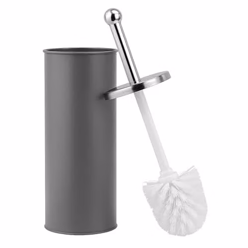 Novel Solutions Bristles Premium Toilet Brush and Holder Set in Grey with Stainless Steel Handle and Covered Design