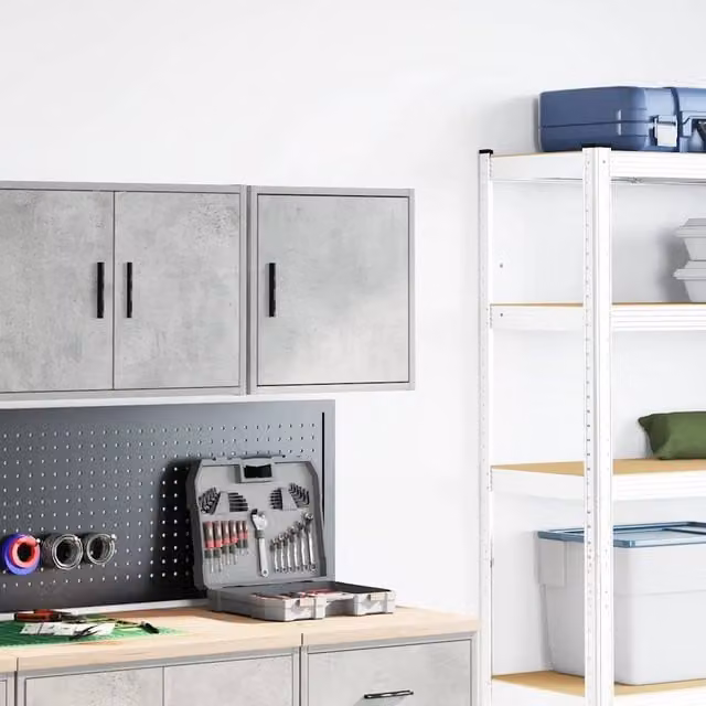 Berkfield Home Wall Mounted Garage Workshop Cabinet in Concrete Grey, W/D/H: 41.0 x 40.0 x 30.0 cm