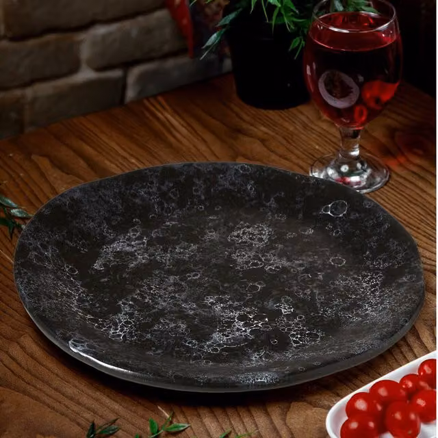Orsina Black Marble Effect Stoneware Pizza Plate with White Veining