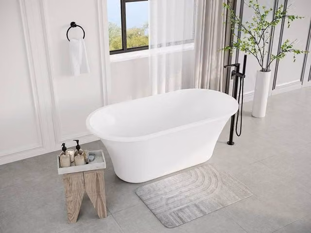 Vente-unique Designer Oval Freestanding Acrylic Bathtub in White, W/D/H: 150 x 75 x 58 cm