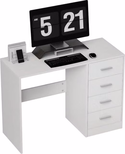 Rolipo High Gloss Computer Desk with Drawer Unit in White