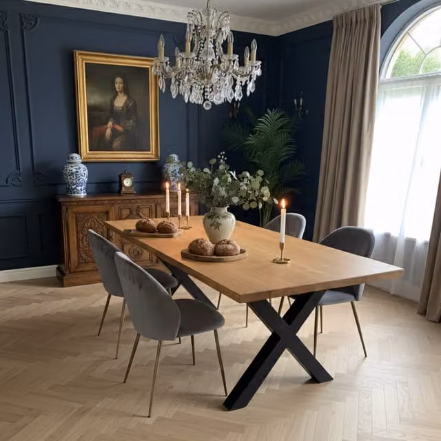 TRL Handmade Furniture Industrial Oak Rectangular Dining Table in Brown, W: 300 cm, H: 80 cm, D: 80 cm
