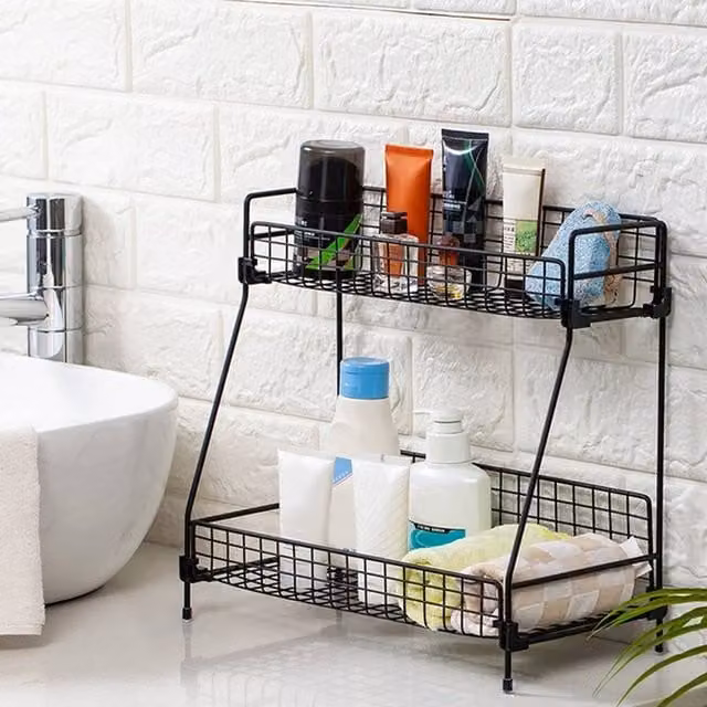 KORVIXA 2 Tier Metal Wire Tabletop Shelf in Black, W/D/H: 31.5 x 16 x 30 cm