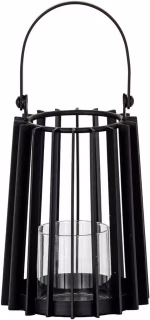 KDMD Lynk Small Black Metal and Glass Tabletop Pillar Candle Lantern with Handle