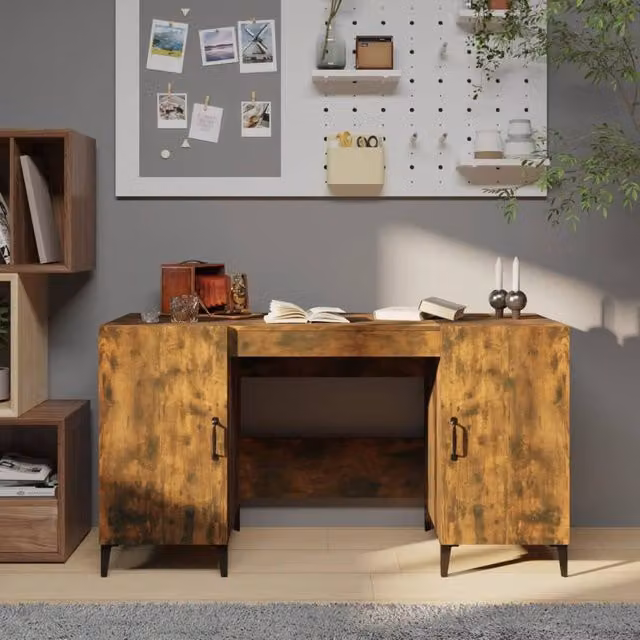 Berkfield Computer Desk in Smoked Oak Brown, W/D/H: 140 x 50 x 75 cm