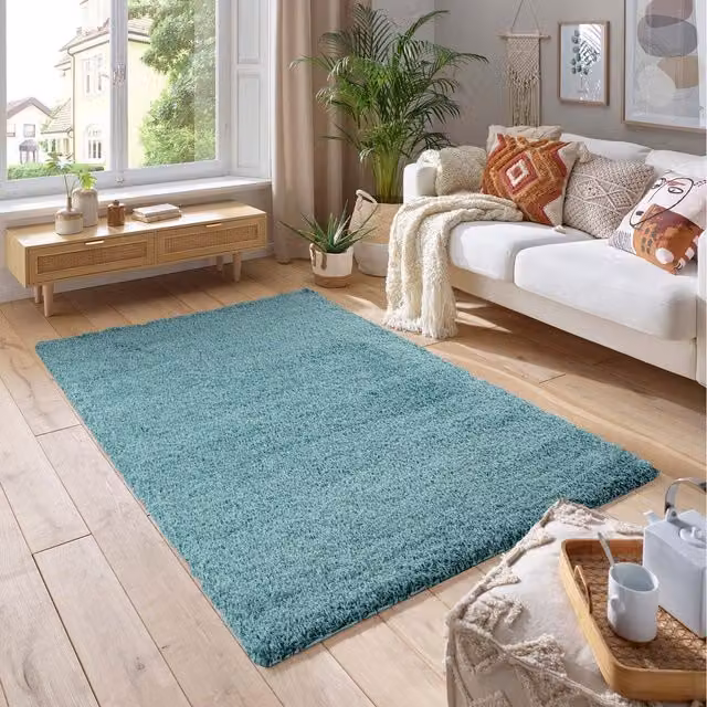 Smart Living Wholesale Ltd. Soft Fluffy Thick Pile Shaggy Area Rug in Blue and Turquoise, Width: 290 cm